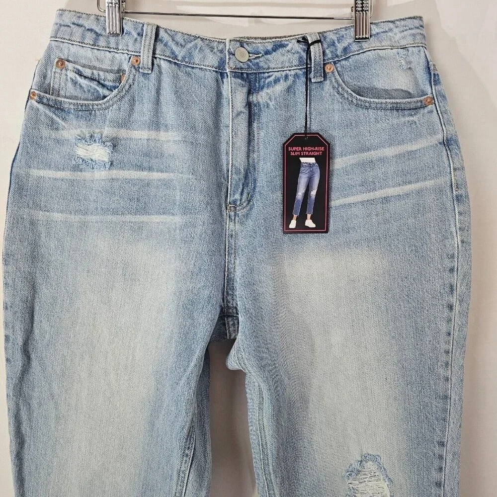 NWT No Boundaries Jeans Juniors 13 Super High Rise Slim Straight Raw Hem Denim - Picture 3 of 11